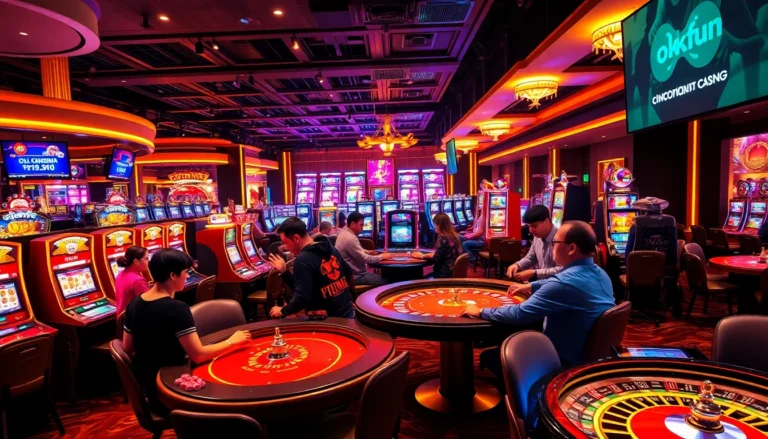 Experience the thrilling atmosphere of the okfun casino, where players enjoy exciting games at vibrant slot machines and poker tables.